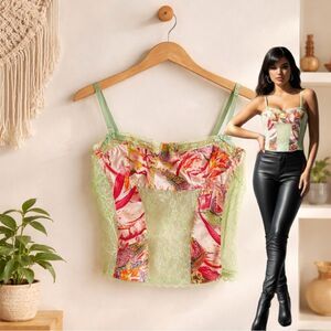 🛍️ Finesse Sultry Coquette Tropical Devi Bird Floral Lace Corset Top Size M